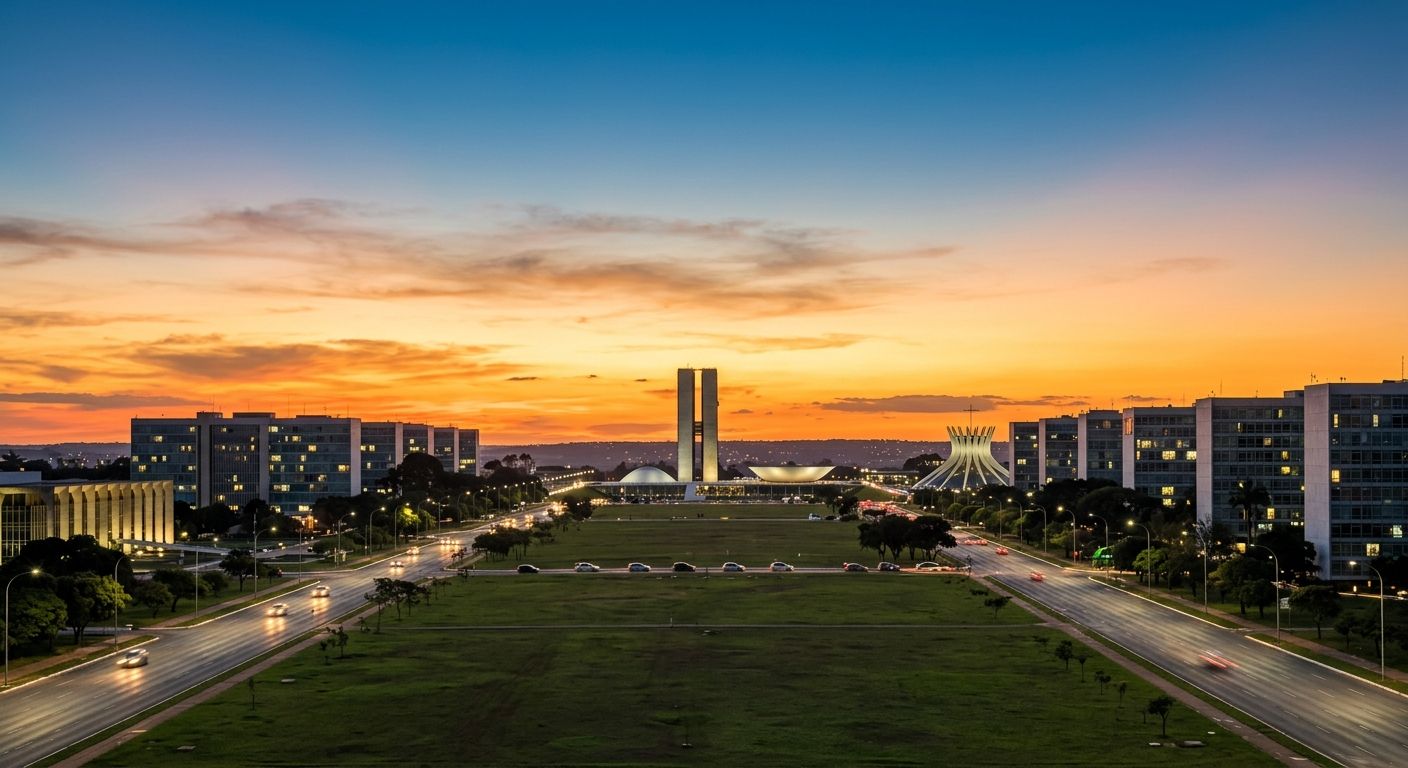 Brasília ao entardecer, vista da Esplanada dos Ministérios